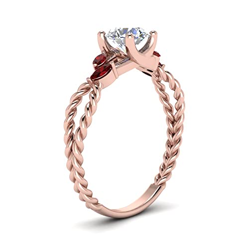 Image of Choose Your Gemstone Braided Diamond CZ Engagement Ring Rose Gold Plated Round Shape Split Shank Engagement Ring Matching Jewelry Wedding Jewelry Easy to Wear Gifts US Size 4 to 12