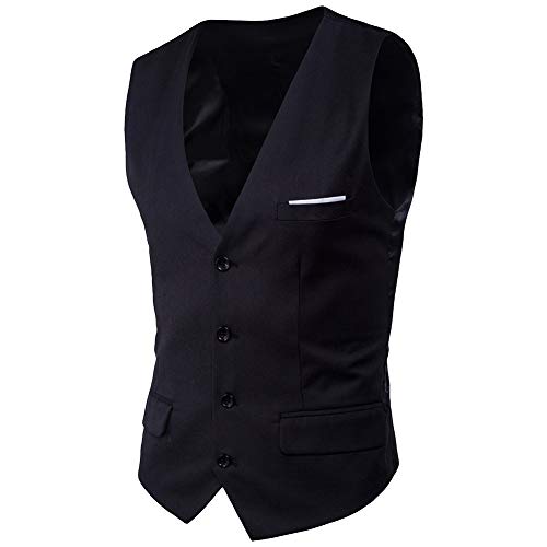MISSMAO Hommes Gilet Costume sans Manche Slim Fit Casual Col V pour Buisiness et Mariage Noir M