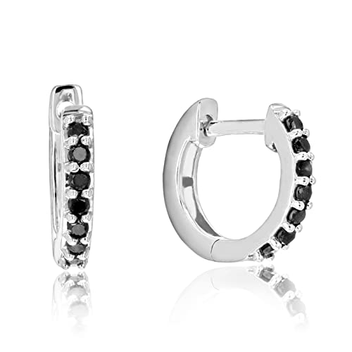Vir Jewels 1/4 Cttw Black Diamond Hoop Earrings .925 Sterling Silver 14 Stone Prong 1/2 Inch #TOP14
