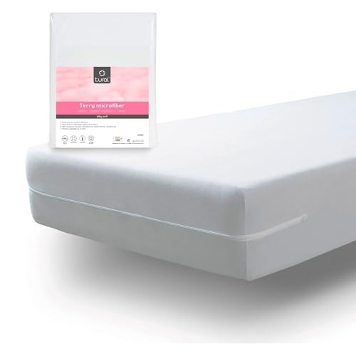 Tural - Funda de colchón Tacto Seda | Protector de colchón elástico y Transpirable | Cubre colchón con Cremallera | Rizo de Microfibra | Certificado Oeko-Tex | 60x120 cm