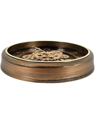 Image of Vintage Rotating, Big Size Moving Gears Wall Clock, (40 cms) 16 Inch Round Brown Mechanical Gear Design, Decorative Analog Clock for Living Room Office Hall