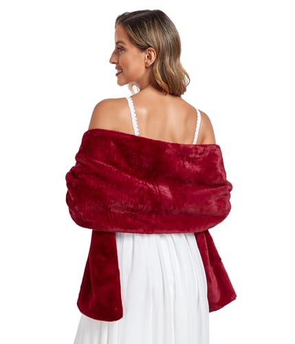 Faux Fur Shawl Wraps for Wedding Womens Soft Winter Scarf Shrug Formal Party