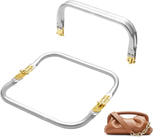 2 Pack Purse Frame Rectangle Lock Frame Kiss Lock Mental Bag Handle Purse Hardware U-Shaped Aluminum Inner Kiss Clasps for DIY Bag Making, Wallets, DIY Sewing Craft Bag Hardware (8“ Silver)