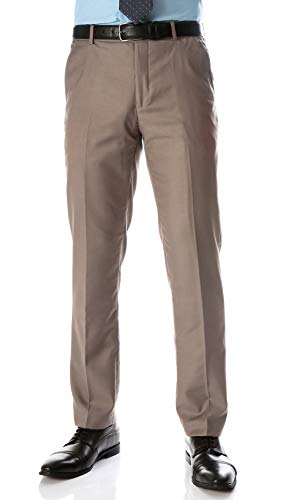 Ferrecci Men's Halo Slim Fit Flat-Front Dress Pants (Taupe, 34x30)