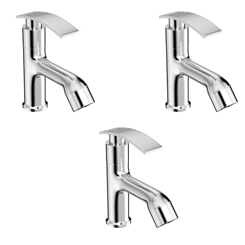 Image of GLOXY Premium Deck Mount Pillar Tap for Bathroom Combo Pack of 3 - Kitchen Wash Basin Tap with Chrome Finished Delight Lever - Water Taps for Home Bathroom, Gardens & Kitchen Sinks - 10 Years Warranty