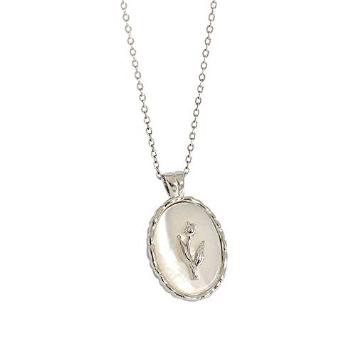 Dtja Vintage Tulip Flower Pendant Necklace for Women Girls s925 Sterling Silver Gold-Tone Embossed...