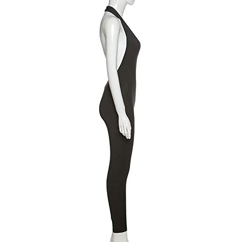 LuFeng Women\'s Sexy Bodycon Halter Deep V Neck Backless Party Long Jumpsuits Romper Black - Thumbnail 6