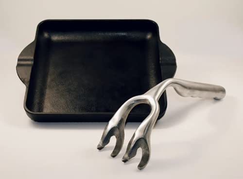 BBQ Cookware Cast Iron Skillet with (Aluminum) Removable Handle, Talon Claw Cookware, Square pan