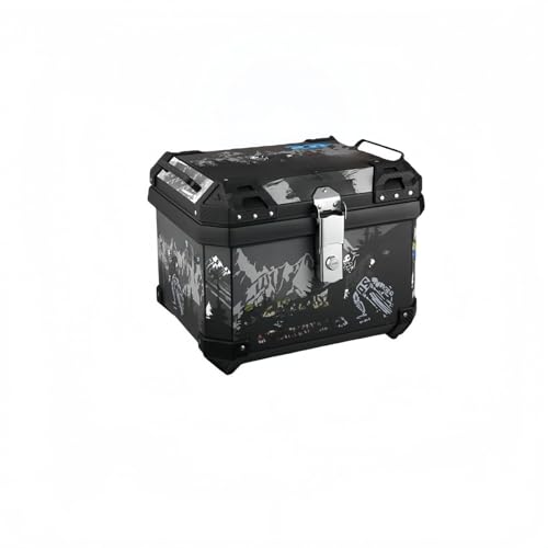 バイク用リアボックス 45L・防水防塵・ロック付き大容量トップケース | ABS+PP素材・汎用取付対応・フルフェイス収納可 | 通勤・旅行・宅配にも最適な頑丈設計 (36L,ブラック+押し絵+背もたれ)