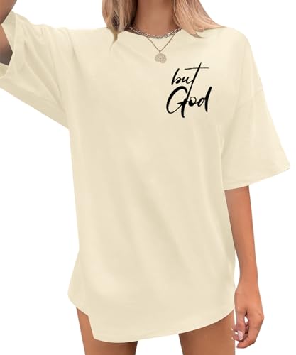 Oversized Christian T Shirts for Women But God Tshirt Graphic Jesus Shirts Cute Crewneck Tee Tops Apricot XL — view 6