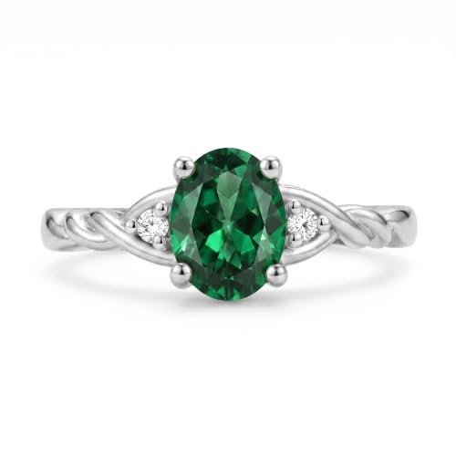 Image of Rylos Sterling Silver Classic Birthstone Ring - 7X5MM Oval Gemstone & Diamonds - Women's Jewelry, Sizes 5-10
