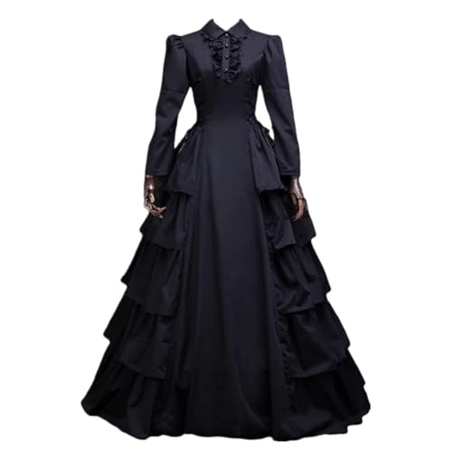 Meiaoxiu Damen Gothic Viktorianisches Kleid Steampunk Mittelalter Renaissance Bürgerkrieg Ballkleid Kostüm Groß Schwarz