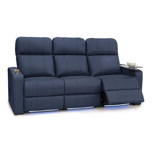 Image of Seatcraft Monterey Home Theater Seating Navy Blue Row of 3 Sofa
