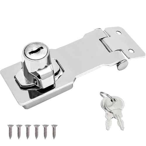 Wopanxye 4Inch Hasp Lock with Keys, Twist Knob Keyed Door Locking Hasp, Safety Stainless Steel Latch Bolt Clasp Buckle, for Gate, Garage Door, Cabinets, Closet, Cupboard, Drawer, Closet, Silver