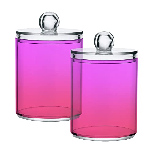 Magenta Purple Fuchsia Qtip Dispenser Apothecary Jars Bathroom Qtip Holder Storage Canister Plastic Jar 10 Oz for Cotton Ball Swab Round Pads Floss 2pcs