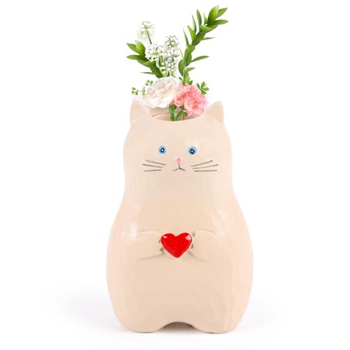 Cat Holding Heart Vase Resin Cat Statue for Home Kitten Decoration for Bedroom Garden Outdoor Modern Creative Sculpture
