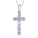 TJC Multiple Colours Opal Cross Necklace in Platinum Plated 925 Sterling Silver Size 20 Inches with Lobster Clasp for Girlfriend Wife Mother October Birthstone Metal Wt. 3.62 Grams