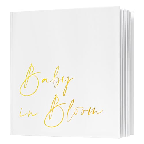 Image of Calculs Baby in Bloom Baby Shower Guest Book, Gold | 8.5-inch square hardcover keepsake book, 32 blank sheets for messages and instant photos, pen included