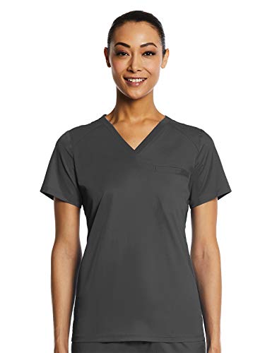 Maevn EON Sport 1778 Women's Sporty Chest Pocket V-Neck Scrub Top Charcoal S