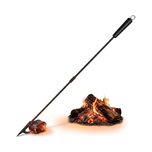 Relaxdays Schürhaken 91 5 cm Länge Feuerhaken mit Holzgriff Öse zum Aufhängen Ofen & Feuerschale Eisen schwarz