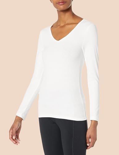 Image of Amazon Essentials Women's Slim-Fit Long Sleeve V-Neck Knit Rib Shirts, Pack of 2