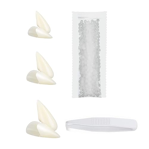 Bessy shop Dentes falsos de vampiro, 3 pares Blood Sucker presas com pellets adesivos para acessórios de festa de cosplay presas de festa de Halloween, 13/15/17 mm.