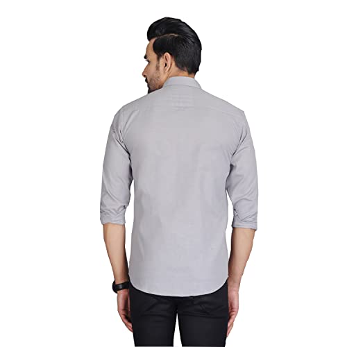 Image of Men's Solid Slim Fit Cotton Casual Shirt with Spread Collar & Full Sleeves