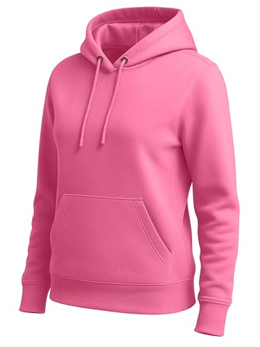 URBAN BUCK Womens Neon Hooded Pullover Sweatshirt Casual Long Sleeves High Visibility Lightweight Athletic Pink Fleece Hoodie (M)