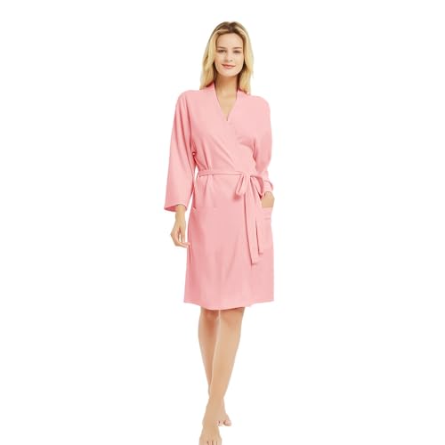 Image of U2SKIIN Womens Robes, 100% Cotton Lightweight Robes 3 /4 Sleeves Kimono Knit Soft Loungewear Short Bathrobe