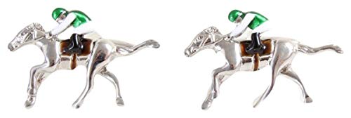 Mancuernillas para Hombre Horse Racing Plata/Verde miniatura 1