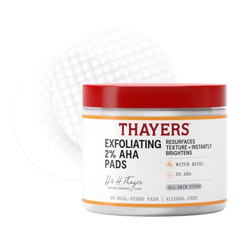 Thayers Exfoliating 2% AHA Toner Pads, Dual-Sided Exfoliating Pads with Witch Hazel, Glycolic Acid...