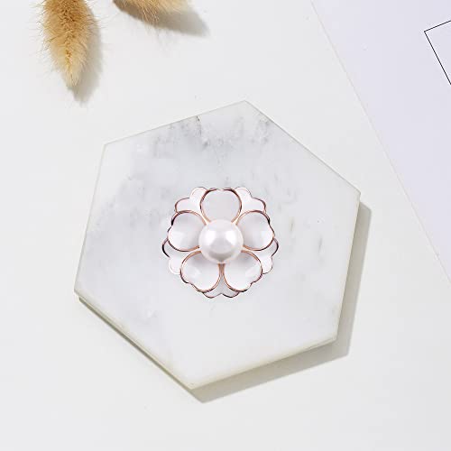 Image of Women Camellia Flower Pearl Enamel Brooch Pins for Ladies Jewelry Fashion