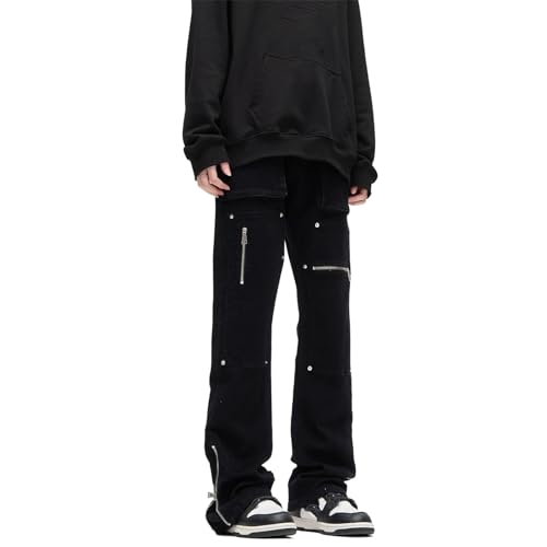 GUOYUXIAO Men's Jeans High-Street Straight-Leg Workwear Relaxed Casual Pants Black Denim Trouser for Men2