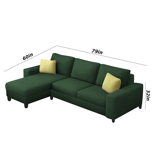 Image of Orland 4 Seater LHS L Shape Sofa Set for Living Room | Color - Green | Premium Fabric Sofa