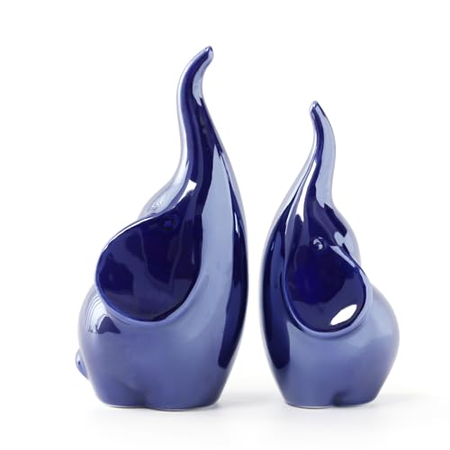 Figurines de elefante cerámicos azul pareja 5.5 pulg miniatura 1