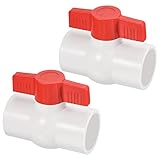 PATIKIL 1-1/2'' UPVC Kugel Ventil Kompakt T-Handgriff Rund Steckdose Wasser Ventil für Wasserlieferung Leitung Bewässerung Rohrverschraubung System - 2Pack (Weiß)