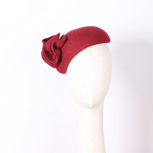 Image of Flower Womens Dress Fascinator Wool Felt Fedora French Pillbox Hat Party Wedding Teardrop Beret