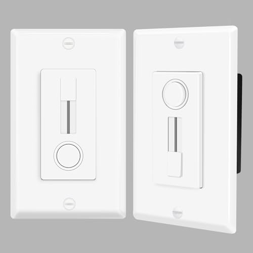 2 Pack Single Pole LED Dimmer Switch - No Neutral Wire Required, Slide Light Dimmer Switch for 150W Max LED/CFL, 600W Max Incandescent/Halogen, ETL Listed, White