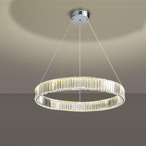 Suspension cristal cercle scandinave chrome 80cm pour éclairage séjour et chambre