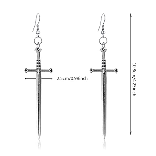 Unique Retro Gothic Long Sword Hook Earrings Vintage Silver Punk Style Knife Dangle Drop Earrings for Women Trendy Men Statement2
