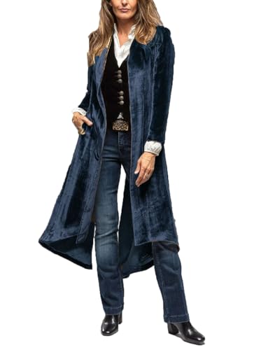 Women Duster Coat with Back Split Long Velvet Cardigan Long Sleeve Open Front Velour Long Jacket