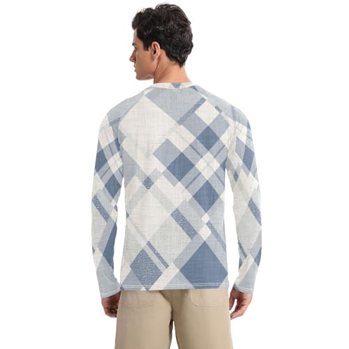 Blue Plaid UPF 50+ Long Sleeve Sun Shirt Lightweight Round Neck Rash Guard Long Sleeve Running2