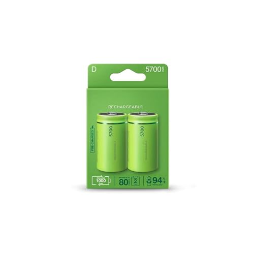 Pila Recargable Tipo D de 57 mAh precargadas de fábrica, 2 Pilas