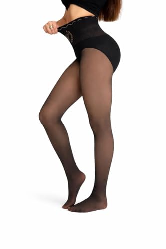 Image of FF Fleece Lined Tights Women Leggings Thermal Pantyhose Fake Translucent Opaque High Waisted Winter Warm Sheer Tight (Waist Size: 26 to 34Inch Stretchable) - Free Size