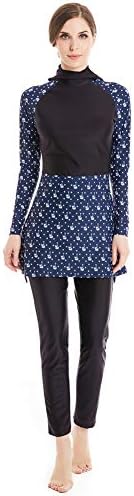 Women Modest Swimwear Bathing Suit with Cap Long Sleeve Burkini Swim Suit Lady Swimsuit