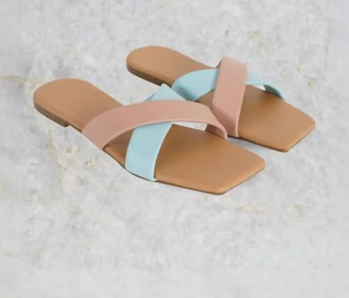 Image of TIGER COLLECTIONS Women's Flat Cross Strap Slippers | Comfortable Open Toe Casual Slip-On Sandals | Lightweight Anti-Skid Daily Wear Fashion Flats for Women & Girls