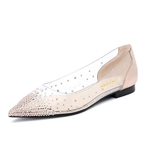 XYD Women Rhinestones Studded Ballet Flats Mesh Rivets Hidden Heels Slip On Pointed Toe Evening Dressy Shoes