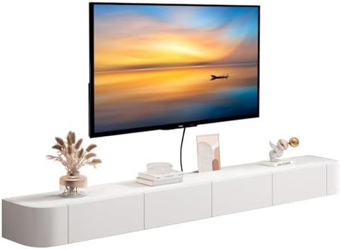 Meuble TV Suspendu Blanc 180cm - 3 Compartiments - Style Moderne ...