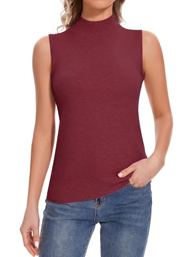 Image of Sleeveless Mock Neck Tops for Women Soft Slim Fit Knit Vest Tops
