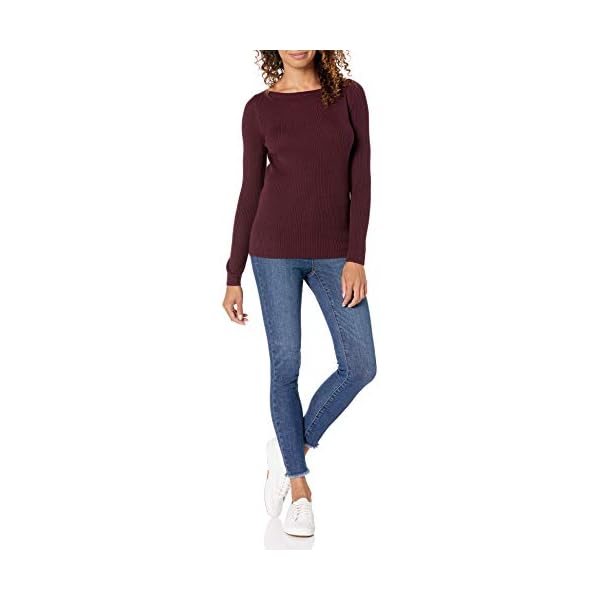 Amazon-Essentials-Womens-Lightweight-Ribbed-Long-Sleeve-Boat-Neck-Slim-Fit-Sweater Amazon Essentials Women's Lightweight Ribbed Long-Sleeve Boat Neck Slim-Fit Sweater, Burgundy, Medium